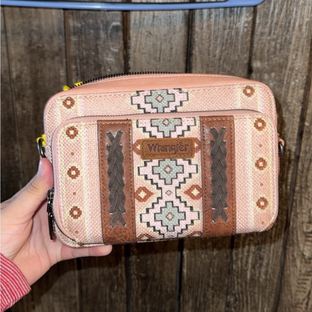 Wrangler Pink and Brown Clutch with Pattern